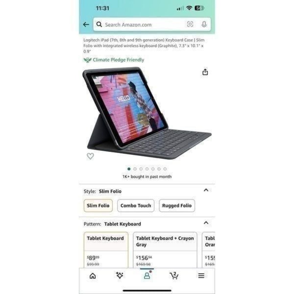 Logitech Slim Folio Keyboard Case for iPad® (7th, 8th & 9th Generation)